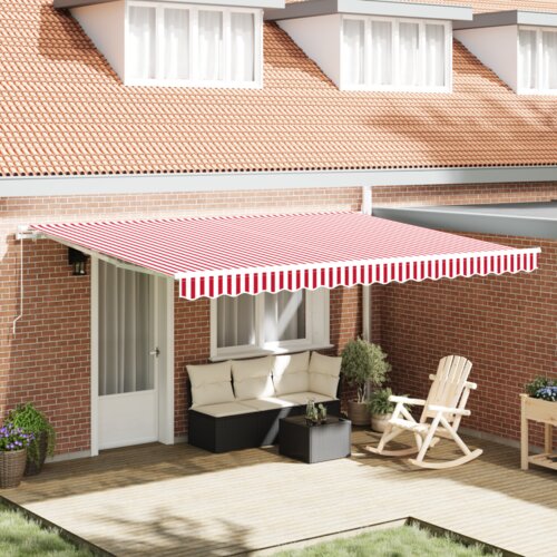 Ručna Ročna Retraktibilna Tenda Rdeče in Bele Črte 450x350 cm, (22150181) Cene