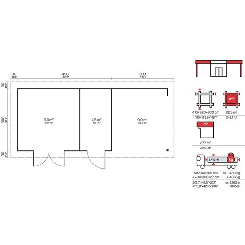Male kuće Drvena vrtna kuća ORIENTAL 4 + SD300 470 &amp;times; 320 cm sa &amp;scaron;indrom Slike