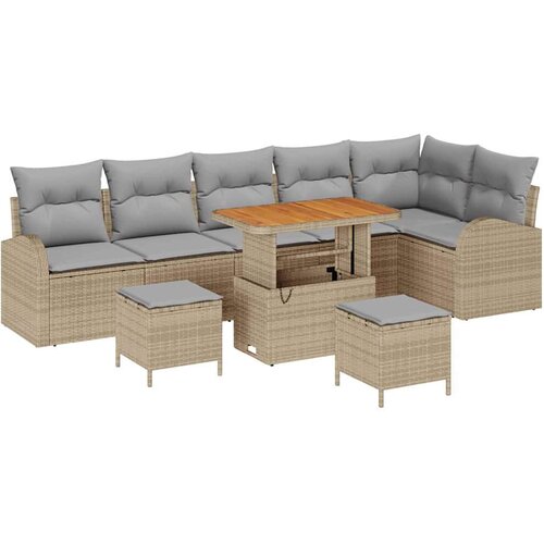  Set od 9 komada vrtnog sofe s jastucima Bež Poli Ratan Akacija 2-sjedalna vrtna sofa s spremnikom i jastučićima Bež Poli Ratan Cene
