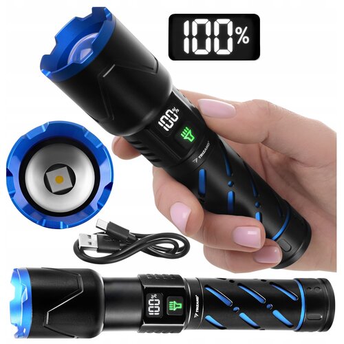 Malatec Alu. LED taktična ročna svetilka aku. 5000mAh 800lm ZOOM LCD USB, (5000184212) Cene