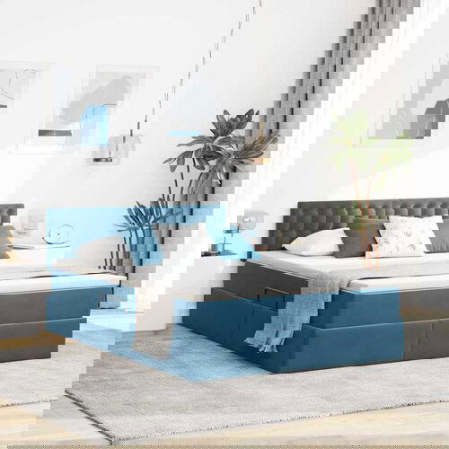 vidaXL Postelja z LED lučmi z vzglavjem Temno modra 140 x 200 cm Žamet Cene