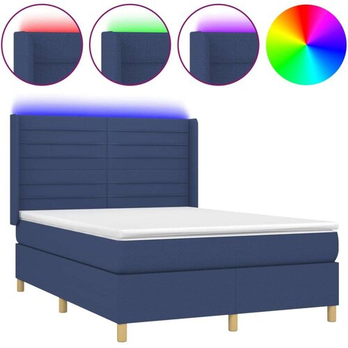  Box spring s madracem LED plavi 140x200 cm od tkanine Slike