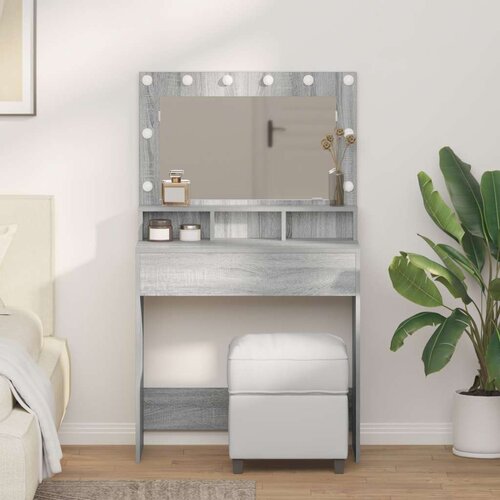  Toaletni stol s LED svjetlima - Siva Sonoma 79x41x135 cm Slike