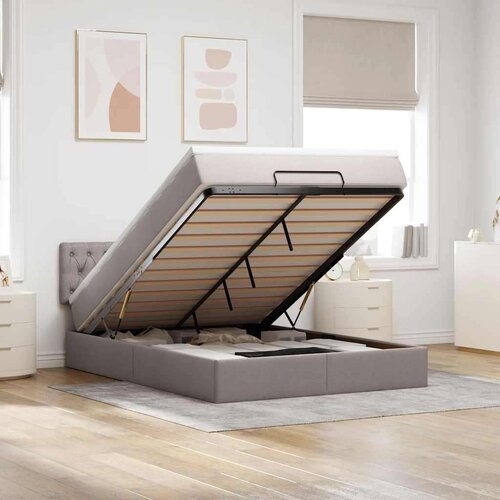  Otomanska postelja z vzmetnico &amp;amp; LEDs taupe 140x190 cm blago, (22053712) Slike