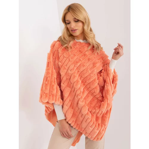 Fashion Hunters Orange warm poncho with eco fur