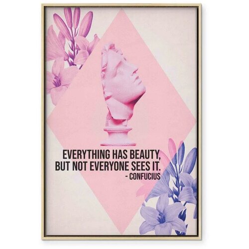  Slika - Beauty in the Eyes - Inspirational Quote with Pink Bust and Flowers 80x120 U prirodnom drvenom okviru Slike