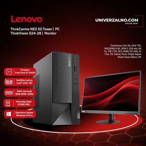 Lenovo ThinkCentre NEO 50 Tower i ThinkVision E24-28 monitor (bundle) Cijene