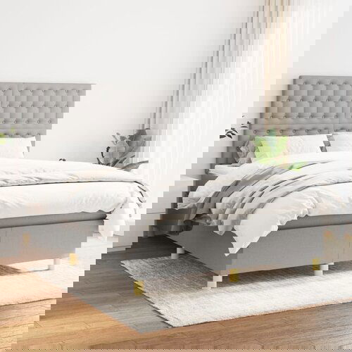 VidaXL Box spring posteljni z vzmetnico svetlo siv 140x190 cm blago Slike