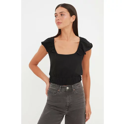 Trendyol Black Ruffle Detailed Crop Knitted Blouse