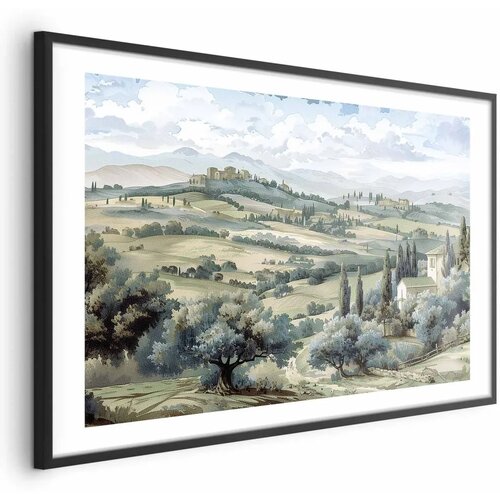  Plakat - Landscape with Sunny Green Fields 90x60 Crni okvir s margom Cene