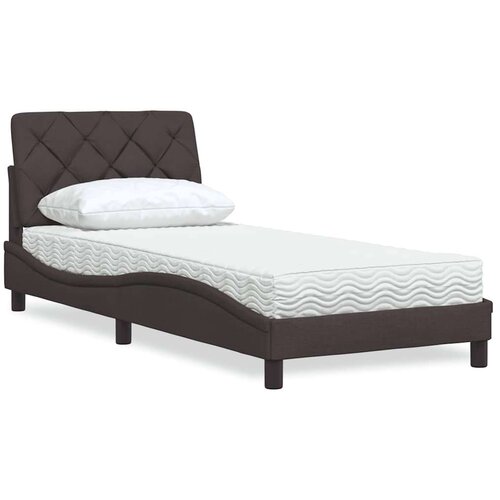  Postelja z vzmetnico temno rjava 80x200 cm blago Slike