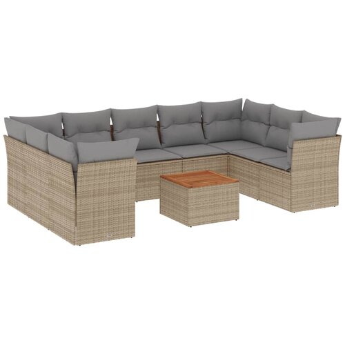  10-dijelni set vrtnih sofa s jastucima bež od poliratana 62 x 62 x 69 cm Slike