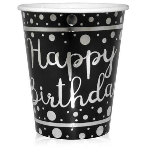 Happy birthday crno srebrne kartonske čaše 1/6 Cene