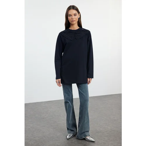 Trendyol Navy Blue Collar Detailed Knitted Tunic