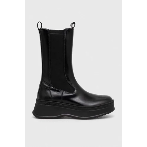 Calvin Klein Usnjeni chelsea PITCHED CHELSEA BOOT ženski, črna barva, HW0HW01686