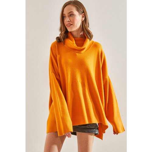 Bianco Lucci Women's Oversize Side Slit Turtleneck Sweater Slike