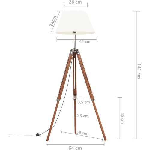  Podna svjetiljka s trono&amp;scaron;cem medeno-bijela od tikovine 141 cm Slike