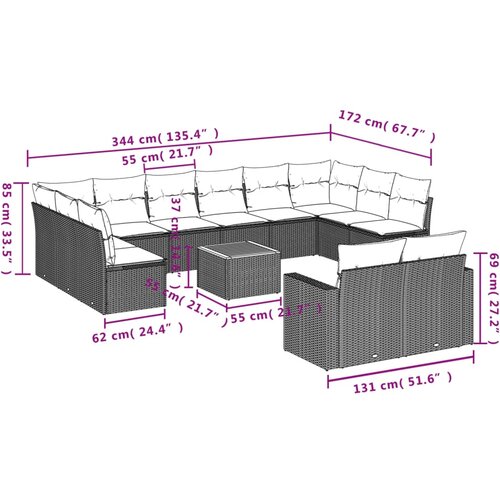  13-dijelni set vrtnih sofa s jastucima poliratan crni Slike
