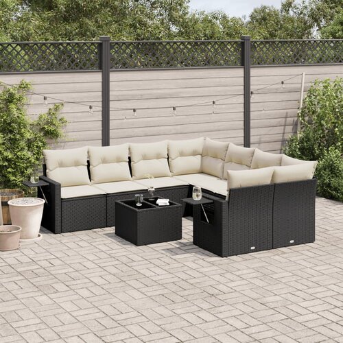  9-dijelni set vrtnih sofa s jastucima crni od poliratana Cijene