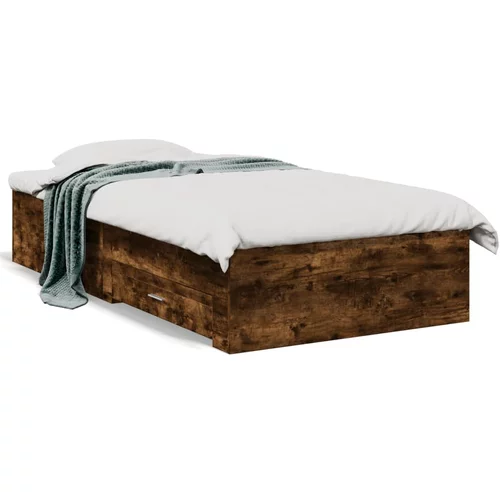 vidaXL Okvir kreveta s ladicama boja dimljenog hrasta 90x190 cm drveni