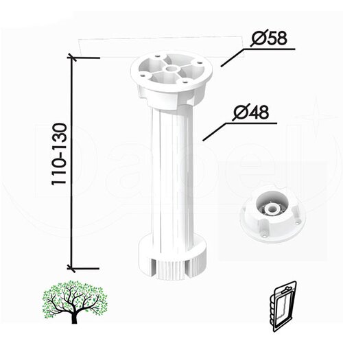 Dabel nogica za kuhinju modul bela 110-130/fi58/fi48 mm Cene