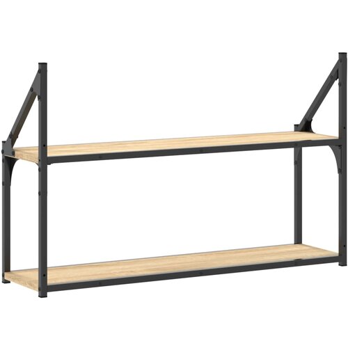  Zidne police 2 razine boja hrasta 80x21x51 cm konstruirano drvo Slike