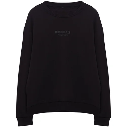 Trendyol Black Oversize/Wide Cut Embossed Text Printed Sweatshirt