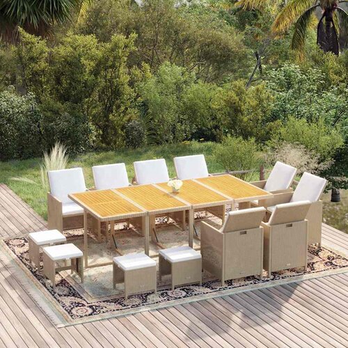  13-dijelni vrtni blagovaonski set od poliratana s jastucima bež 219 cm table length Cene