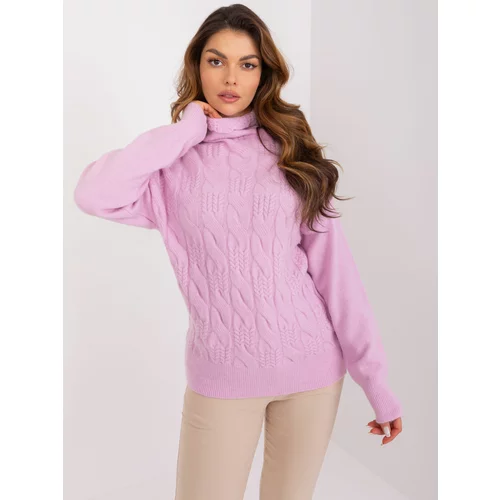 Fashionhunters Light purple cable knitted sweater
