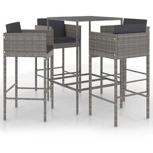  5-dijelni vrtni barski set od poliratana s jastucima sivi Siva 70 x 70 x 110 cm Slike