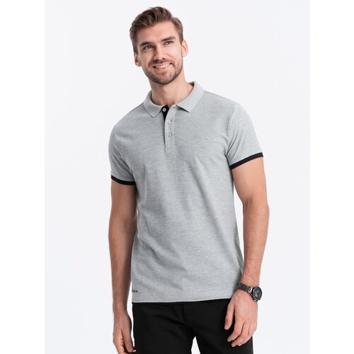 Ombre Men's cotton polo shirt - light grey Cene