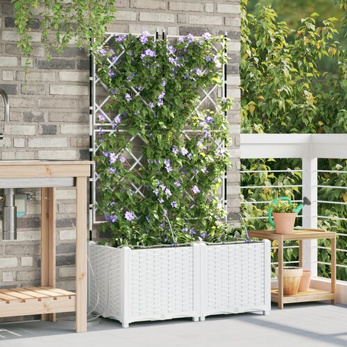 vidaXL Cvetlični lonec Bela Polipropilen v stilu ratana 80 x 40 x 142 cm Cene