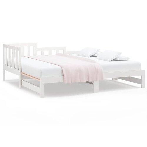  Dnevni ležaj na izvlačenje bijeli 2x(90x190)cm masivna borovina Slike