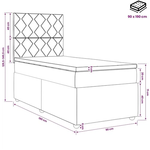  LED okvir za krevet s madracem Crna 90 x 190 cm Tkanina - Crna 90 x 190 cm Dizajn s rombovima Slike