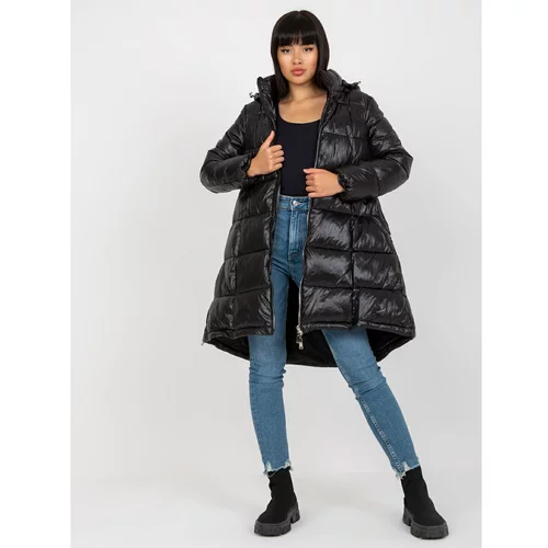 Fashion Hunters Long black winter jacket with a hood
