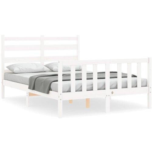 Maison Chic Posteljni okvir - Dvoposteljna postelja - Zakonska postelja z vzglavjem bel trden les-J15805, (21777128) Cene