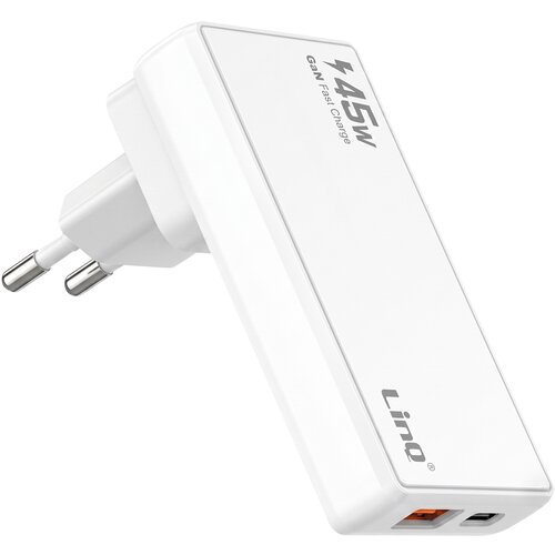 LINQ Potovalni polnilnik GaN 45W z vrati USB-C / USB in zamenljivimi vtikači, Bela, (5000497801) Slike