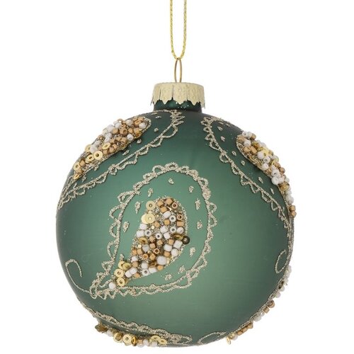  Zelena staklena kugla, zlatni dekor, D.12CM Cene