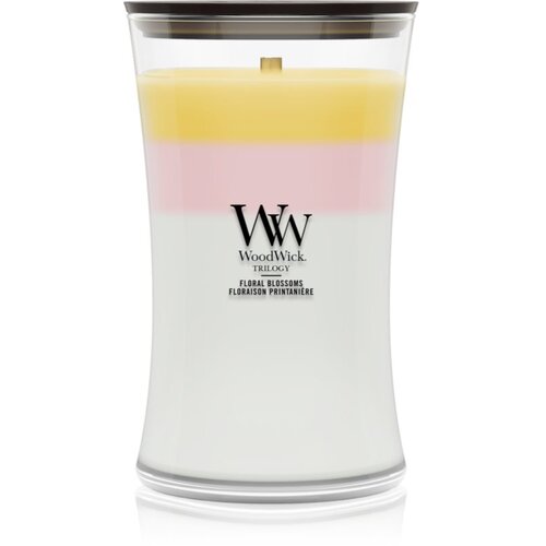 WoodWick Trilogy Floral Blossoms mirisna svijeća s drvenim fitiljem 610 g Slike