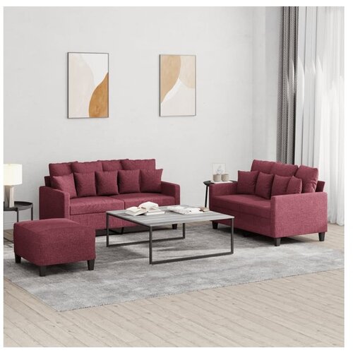 vidaXL 3-dijelni set sofa s jastucima crvena boja vina od tkanine Cijene