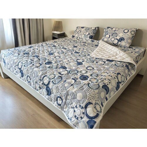 VIKTORIJA set frotir/pamuk prekrivač Blue Circle 200x200cm Cene