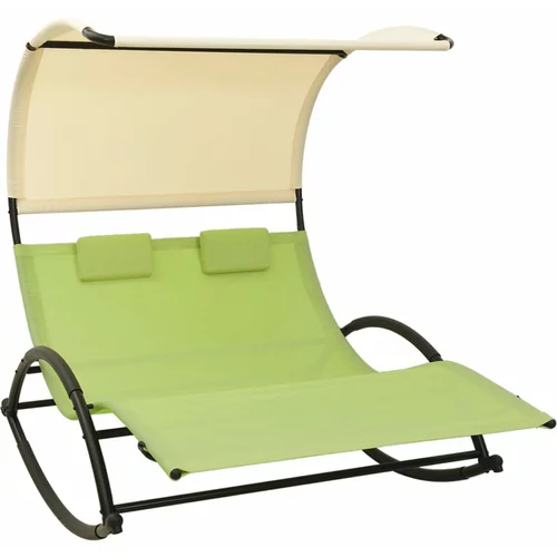 vidaXL dvostruka ležaljka za sunčanje s krovom tekstilen zelena-krem