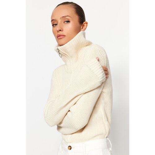 Trendyol Stone Zipper and Snap Snap Knitwear Body Slike