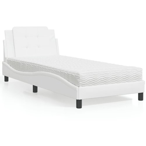 vidaXL Postelja z vzmetnico bela 90x200 cm umetno usnje Cene