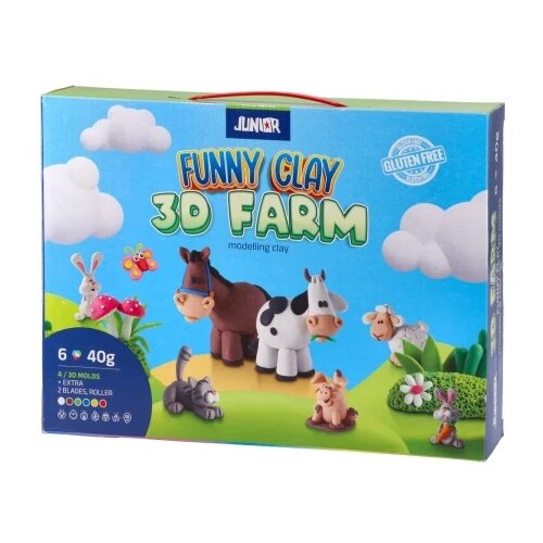 Junior Funny clay, masa za oblikovanje sa 3D kalupima, miks, farma Slike