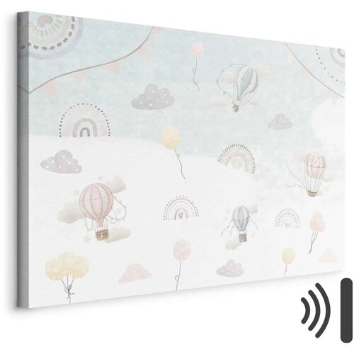  Slika - Sky with Balloons - Balloons in Subdued Colors Flying in the Sky Among Clouds Rainbows and Stars 60x40 Akustična Cijene