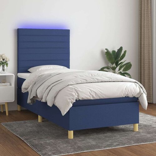  Box spring postelja z vzmetnico LED modra 80x200 cm blago, (20893680) Slike