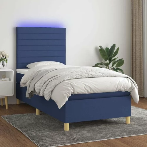  Box spring postelja z vzmetnico LED modra 80x200 cm blago, (20893680)