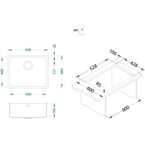 Alveus sudopera Kombino 50 antracit (usadna F/S) 550 x 450 x 195 mm Slike