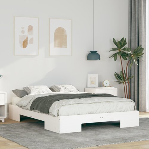 vidaXL Posteljni okvir Bela 135 x 190 cm Trdna borovina Cene